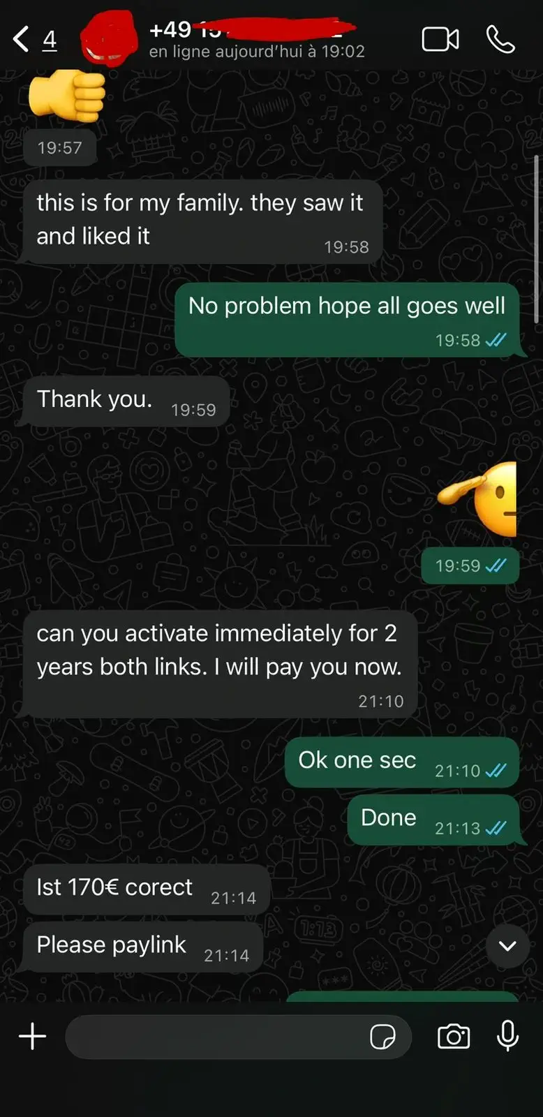 IPTV Fusion customer review screenshot 10 — verified WhatsApp feedback