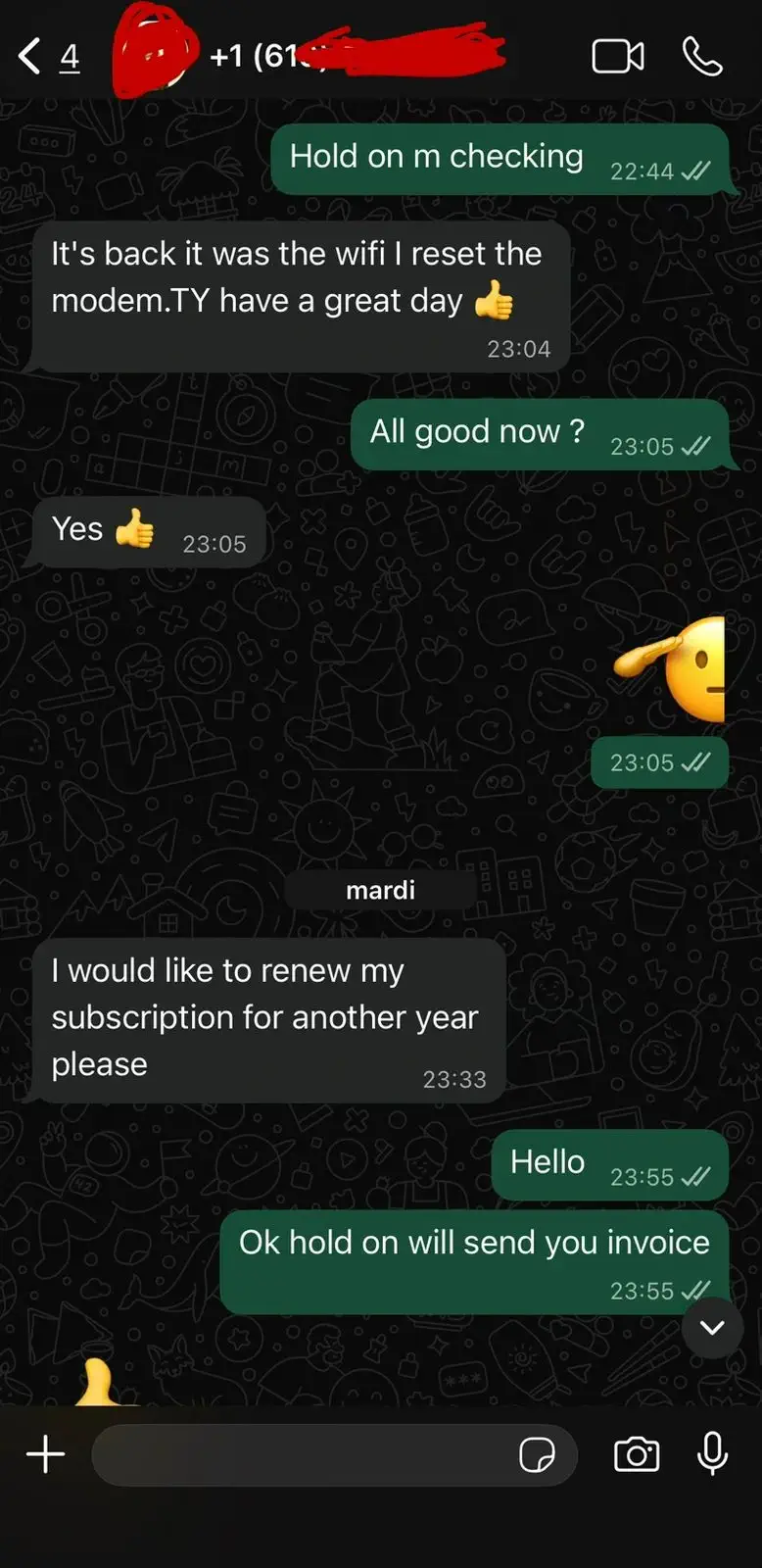IPTV Fusion customer review screenshot 12 — verified WhatsApp feedback