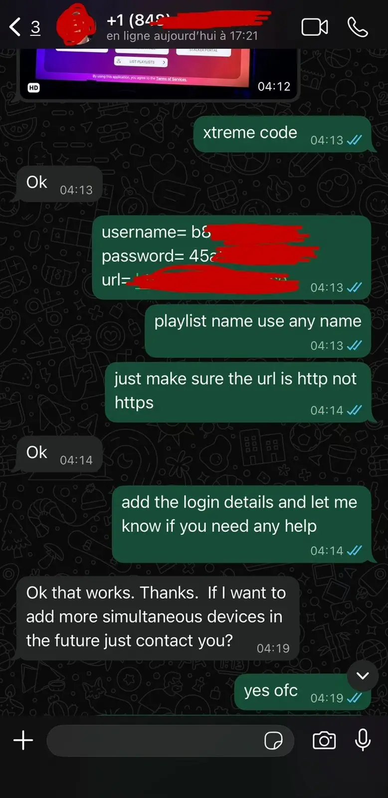 IPTV Fusion customer review screenshot 2 — verified WhatsApp feedback