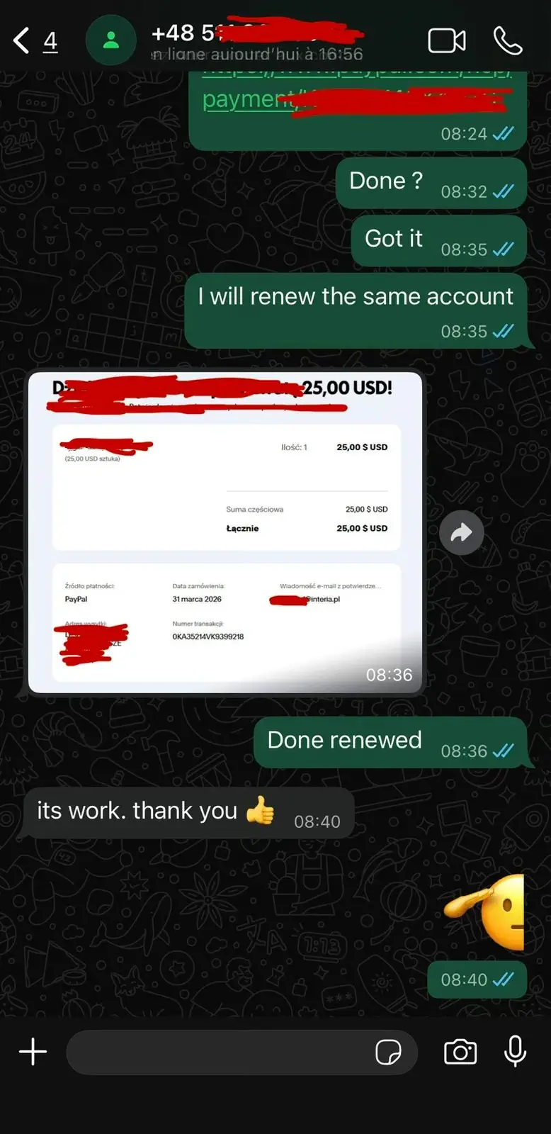 IPTV Fusion customer review screenshot 8 — verified WhatsApp feedback